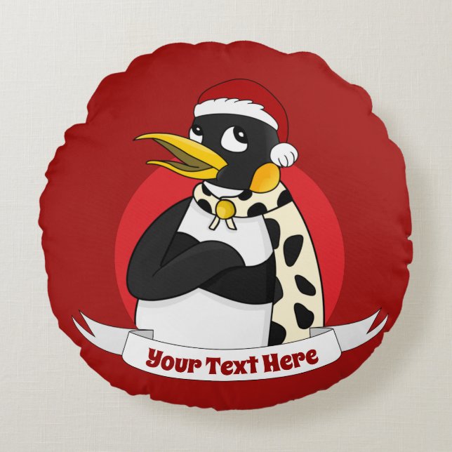 Cojín Redondo Personalizado de emperadores y Navidades de pingüi (Anverso)