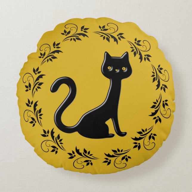 Cojín Redondo Personalizado de gatitos negros 7 (Anverso)