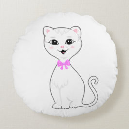 Cojín Redondo Personalizado de gato blanco inteligente