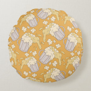 Cojín Redondo Personalizado De La Mug De Cerveza: Vintage Seamle