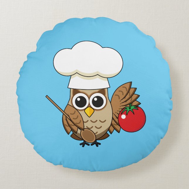 Cojín Redondo Personalizado de Lechuza Cocina (Anverso)