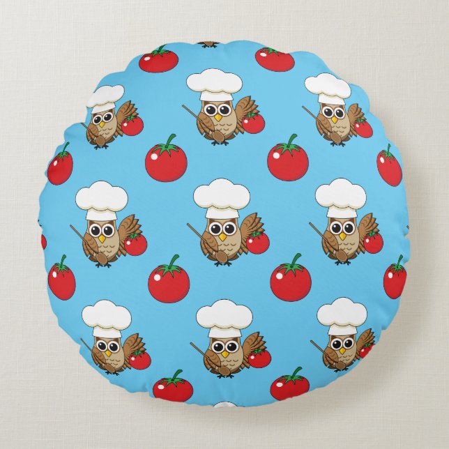 Cojín Redondo Personalizado de Lechuza Cocina (Anverso)