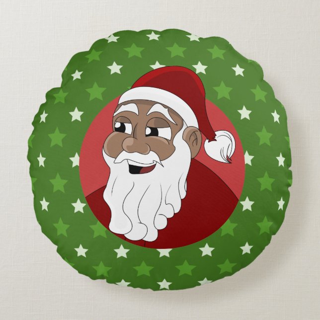 Cojín Redondo Personalizado de Papá Noel Negro (Anverso)