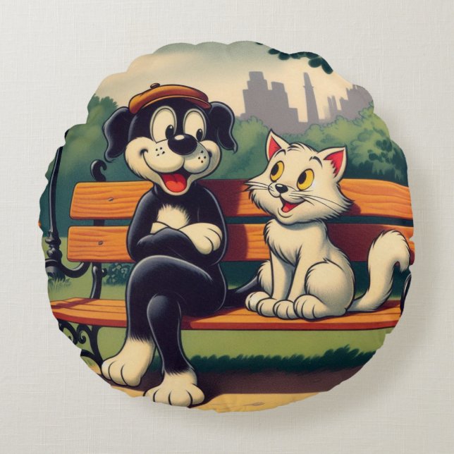 Cojín Redondo Personalizado de perros/gatos de origen animal (Anverso)