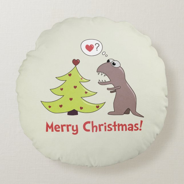 Cojín Redondo Personalizado Dinosaur Merry Christmas (Anverso)