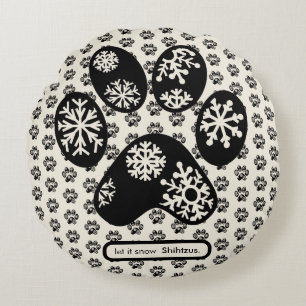 Cojín Redondo Personalizado DOG BREED Navidades Paw Snowflake Ni
