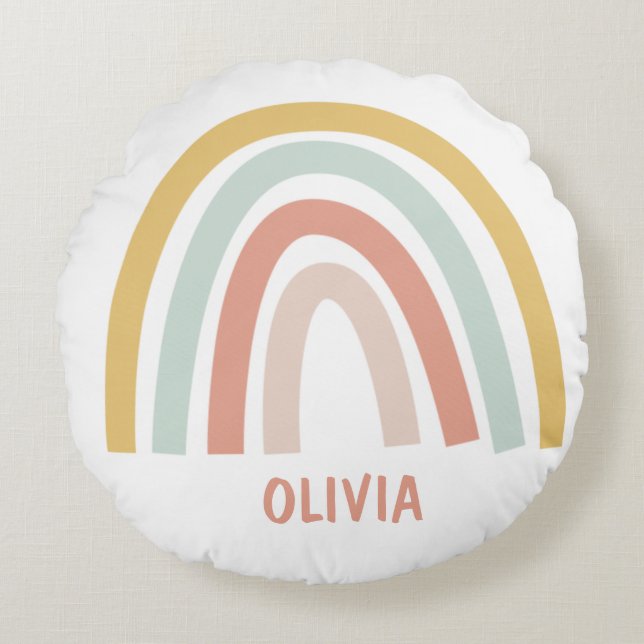 Cojín Redondo Personalizado el arcoiris del Boho Pastel (Anverso)