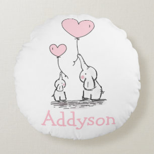 Cojín Redondo Personalizado elefantes Chica rosado