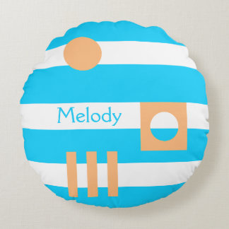 Cojín Redondo Personalizado En La Luna Cyan Peach Baby