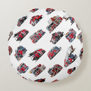 Cojín Redondo Personalizado Fire Trucks Fabric de patrón sin fis