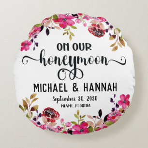 Cojín Redondo Personalizado Floral luna de miel Keepsake