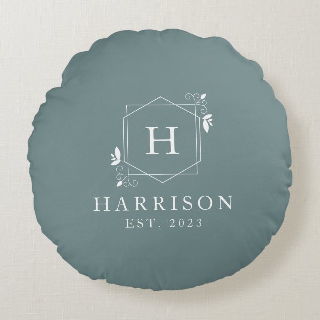 Cojín Redondo personalizado Floral Monograma Lujo inicial (Anverso)
