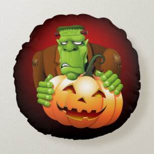 Cojín Redondo Personalizado Frankenstein con Calabaza