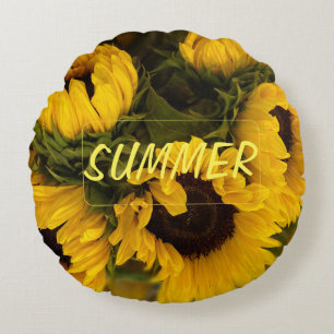 Cojín Redondo Personalizado Golden Sunflower cálido