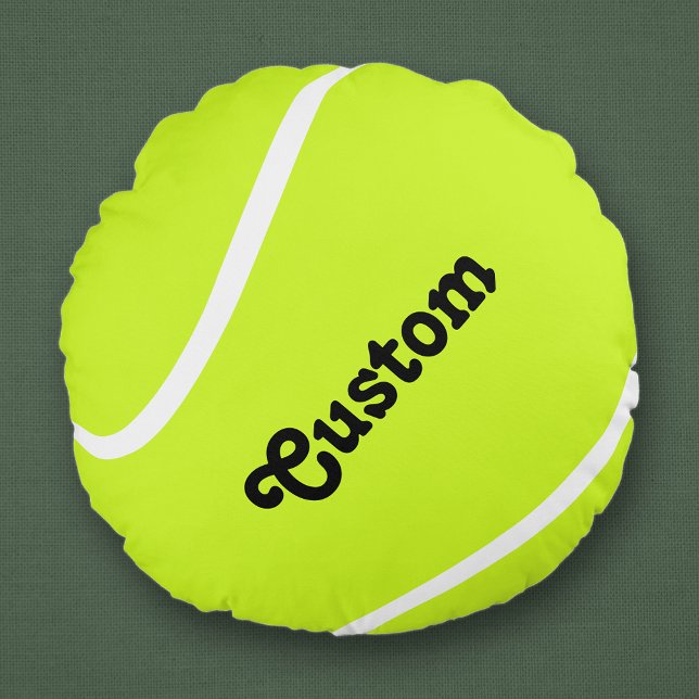 Cojín Redondo Personalizado Jugador de bolas de tenis o Pillow (Tennis round pillow with custom team name or player name.)