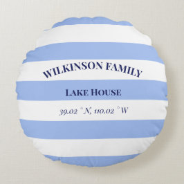 Cojín Redondo Personalizado Lake house Blue Stripes