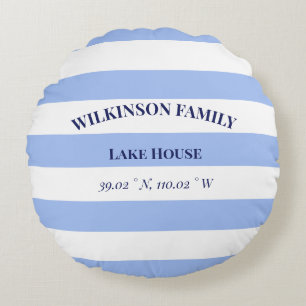 Cojín Redondo Personalizado Lake house Blue Stripes