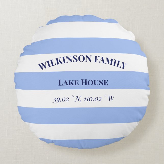 Cojín Redondo Personalizado Lake house Blue Stripes (Anverso)