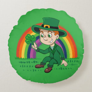 Cojín Redondo Personalizado lindo leprechaun con shamrock y arco