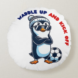 Cojín Redondo Personalizado lindo pingüino futbolista