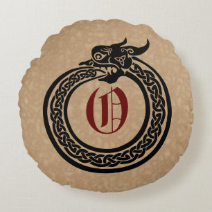 Cojín Redondo Personalizado Monograma Celta Ouroboros