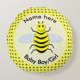 Cojín Redondo Personalizado Neutral de Abeja Amarilla Cute Géner