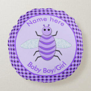 Cojín Redondo Personalizado Neutral de Abeja Cute Purple Bee