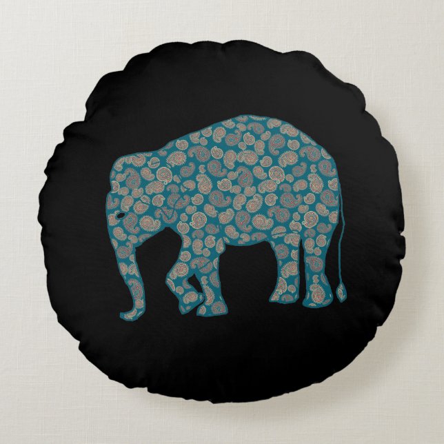 Cojín Redondo Personalizado Paisley Elephant Pillow redonda negr (Anverso)