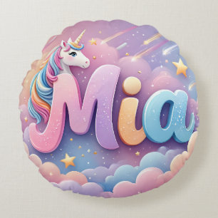 Cojín Redondo Personalizado Pastel Unicornio Nombre Pillow