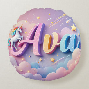 Cojín Redondo Personalizado Pastel Unicornio Nombre Pillow