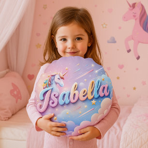 Cojín Redondo Personalizado Pastel Unicornio Nombre Pillow
