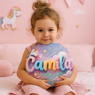 Cojín Redondo Personalizado Pastel Unicornio Nombre Pillow