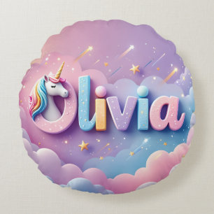 Cojín Redondo Personalizado Pastel Unicornio Nombre Pillow