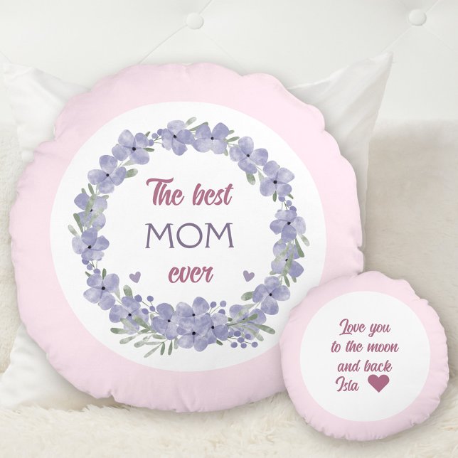Cojín Redondo Personalizado personalizado del día de la madre  t (Mother's Day Personalized Custom Text Round Pillow)