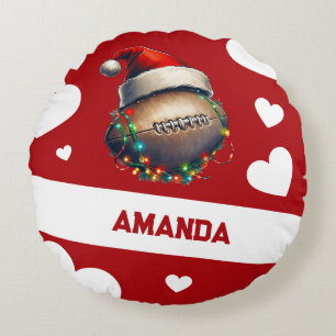 Cojín Redondo Personalizado Red Merry American Football Name