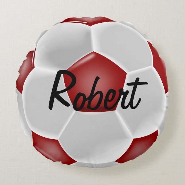 Cojín Redondo Personalizado Red Soccer Ball Round Pillow (Anverso)