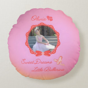Cojín Redondo Personalizado Rosa "Sweet Dreams Little Ballerina"