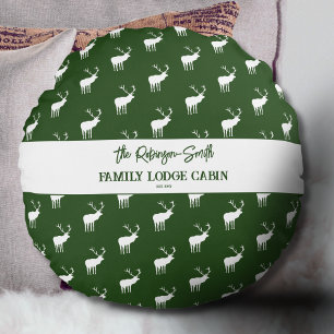 Cojín Redondo Personalizado Rustic Green Elk Silhouette