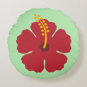 Cojín Redondo Personalizado simple curado rojo hibiscus flor