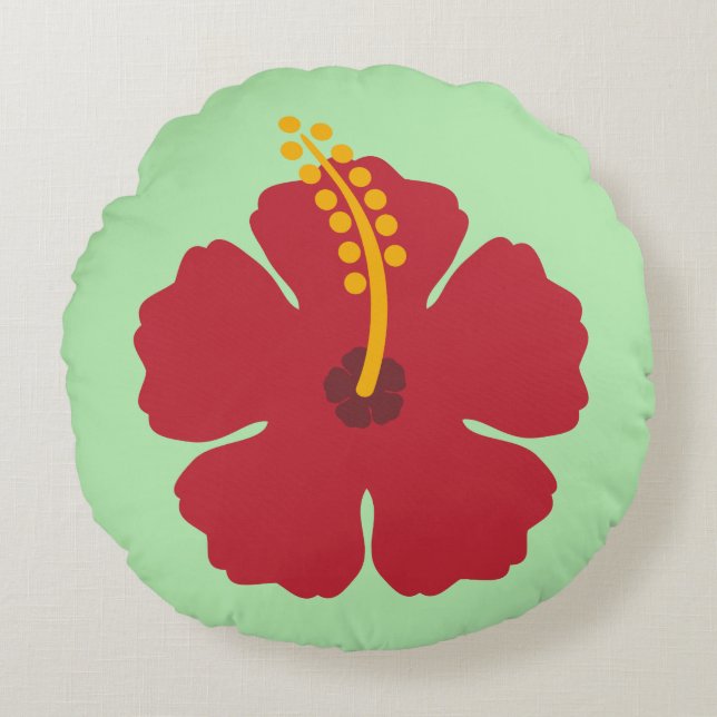 Cojín Redondo Personalizado simple curado rojo hibiscus flor (Anverso)