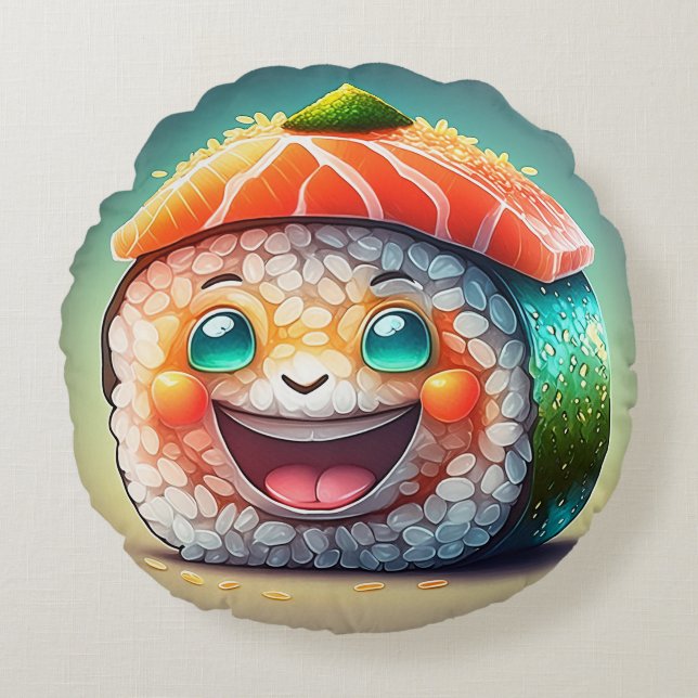 Cojín Redondo Personalizado Sushi Round Pillow - Whimsical Desig (Anverso)
