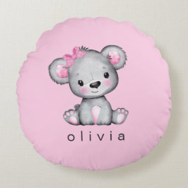Cojín Redondo Personalizado Teddy Bear Baby Girl Pink