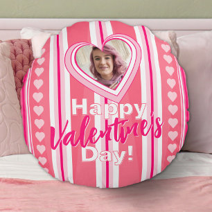 Cojín Redondo Personalizado Valentine Day Stripes