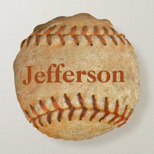 Cojín Redondo Personalizado Vintage Blanco Béisbol costura roja
