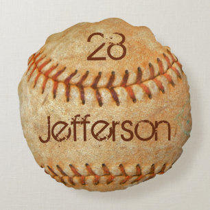 Cojín Redondo Personalizado Vintage Blanco Béisbol costura roja