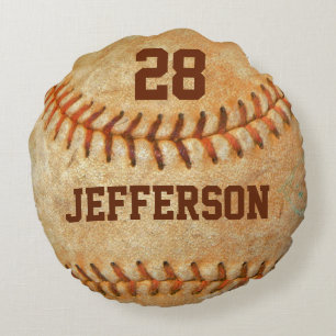 Cojín Redondo Personalizado Vintage Blanco Béisbol costura roja