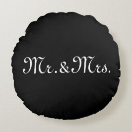 Cojín Redondo Personalizar con iniciales Monograma de pareja neg