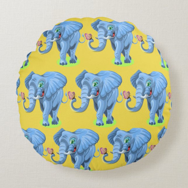 Cojín Redondo Personalizar Cute Blue Elephant (Anverso)