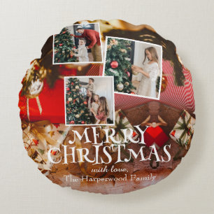 Cojín Redondo Personalizar de navidades familiares Red Modern y 