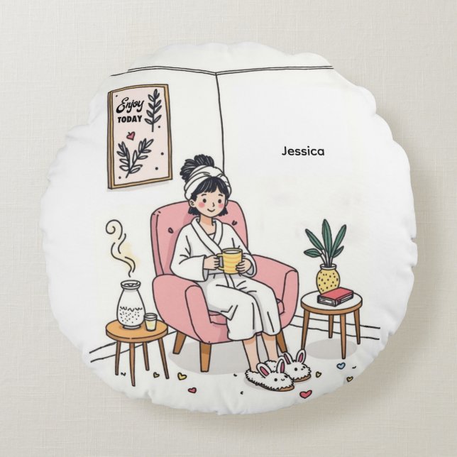 Cojín Redondo Personalized Cozy Daughter Gift Cute Self Care (Anverso)